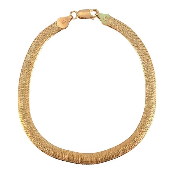 Gold Over Sterling Stardust Textured Italy Herringbone Bracelet - Picture 1 of 9